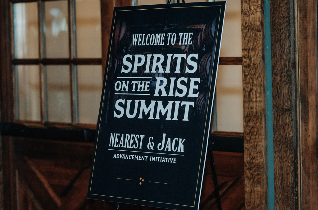 Welcome sign for the Nearest & Jack Spirits on the Rise Summit